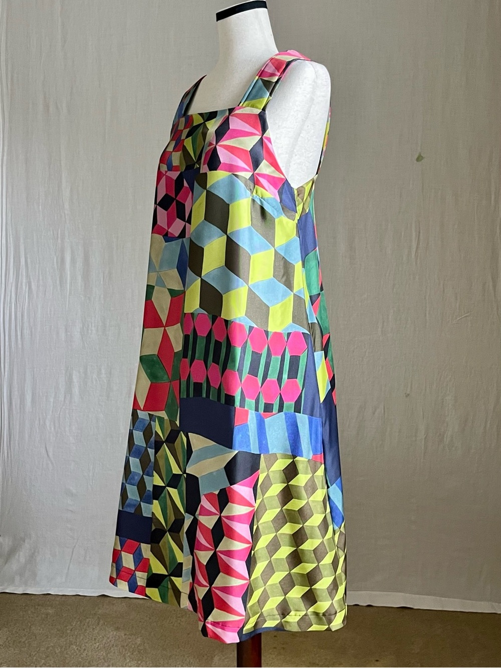NWT Attic & Barn - Silk "Karel" Shift Dress in Geometric Mashup - 44 IT / 8 US